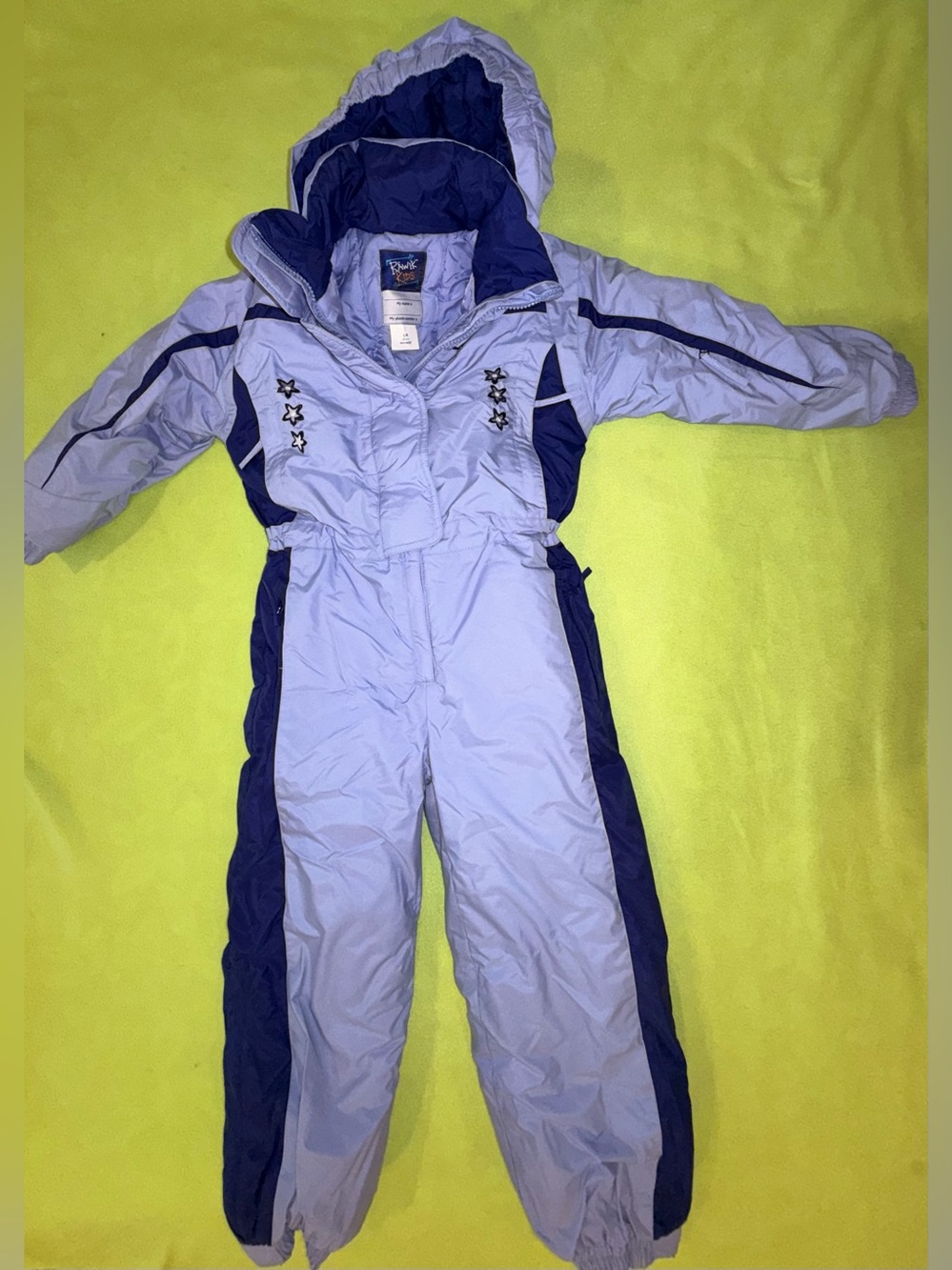 Rawik Kids One Piece Purple Ski Suit Stars Embroidered Hooded Jumpsuit L 6/7